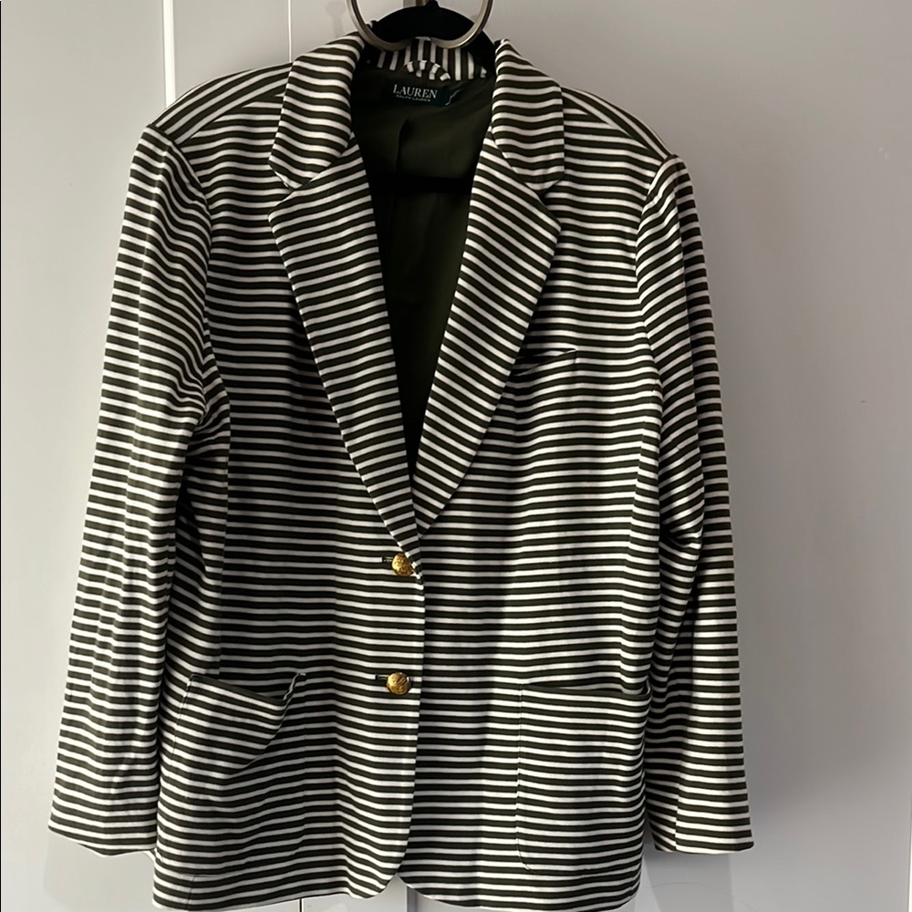 Women’s Lauren Ralph LaurenForest Green White Blazer Size 3X with Gold Accents